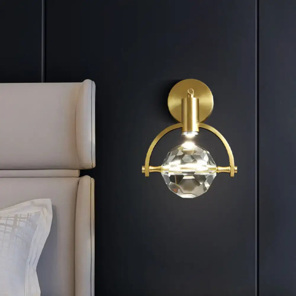 Modern gold crystal led wall lamp bedroom sconce