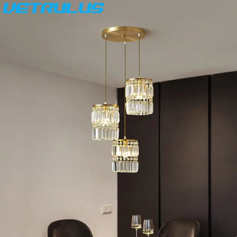 Modern gold crystal pendant light dining room chandelier