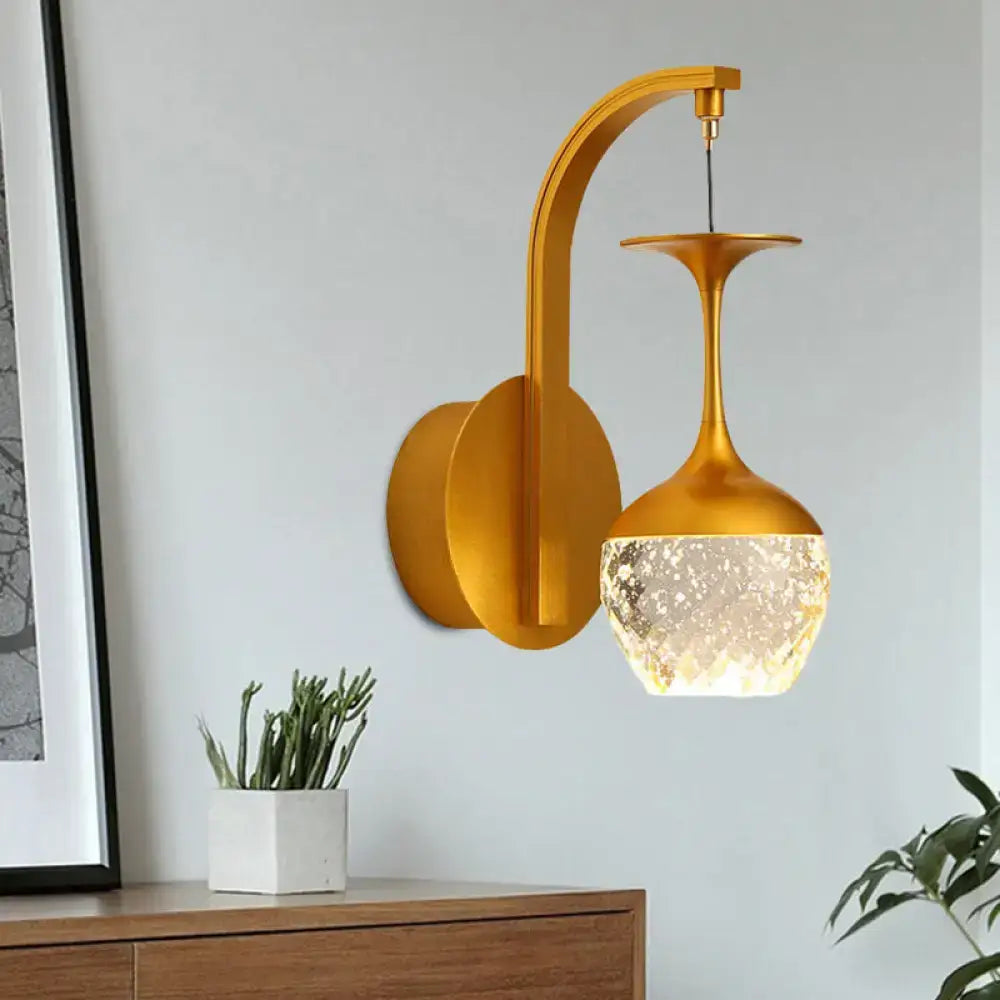 DecorBites™ Modern LED Wall Light with Gold Cup Design, Crystal Shade, and Metallic Fixture