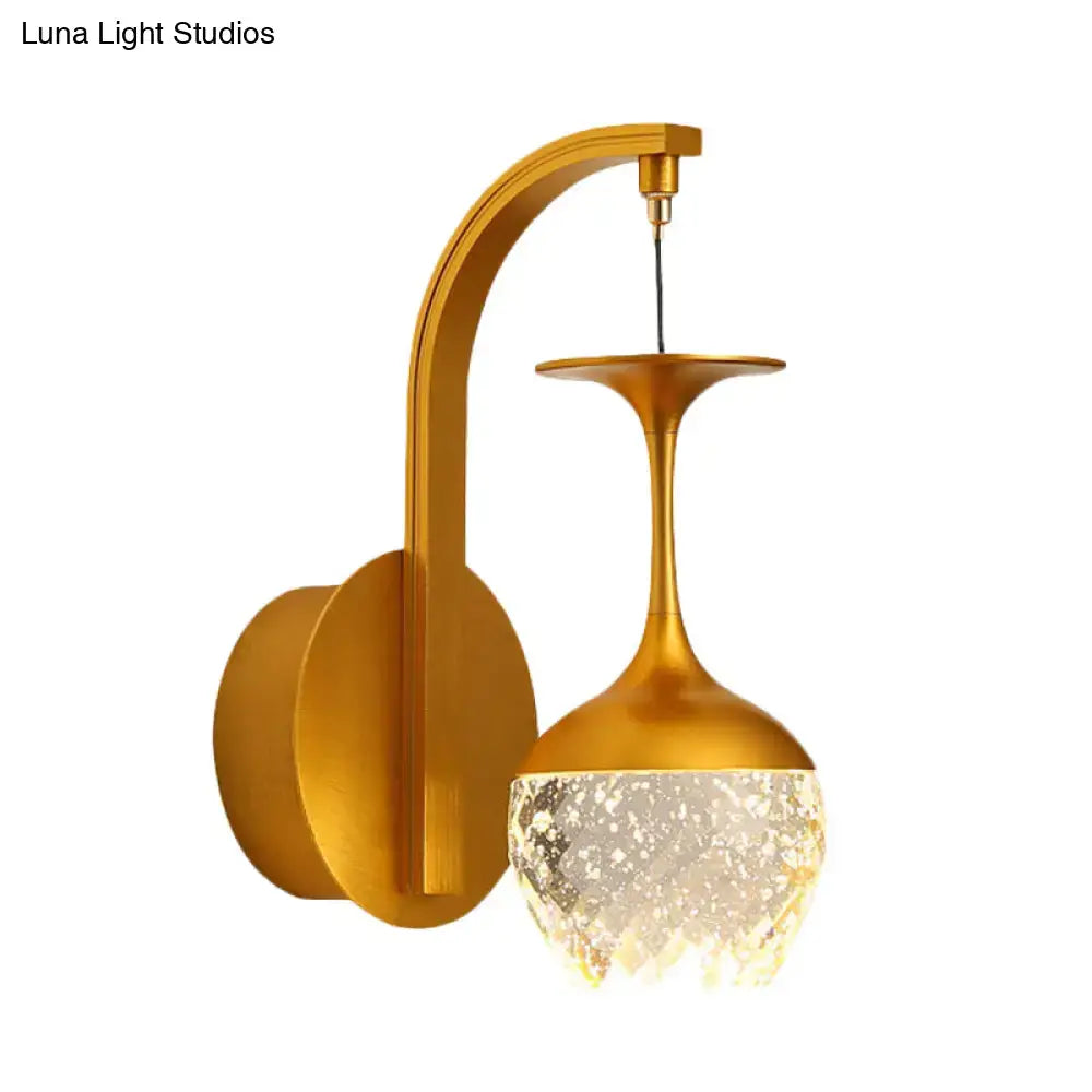 DecorBites™ Modern LED Wall Light with Gold Cup Design, Crystal Shade, and Metallic Fixture