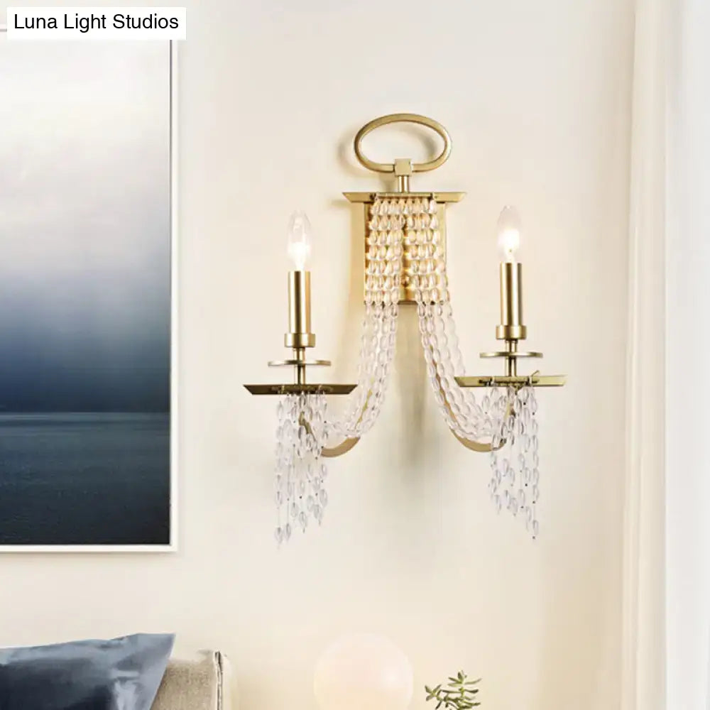 Modern gold crystal strand wall mounted candle sconce bedroom light