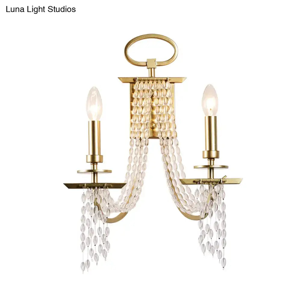 Modern gold crystal strand wall mounted candle sconce bedroom light