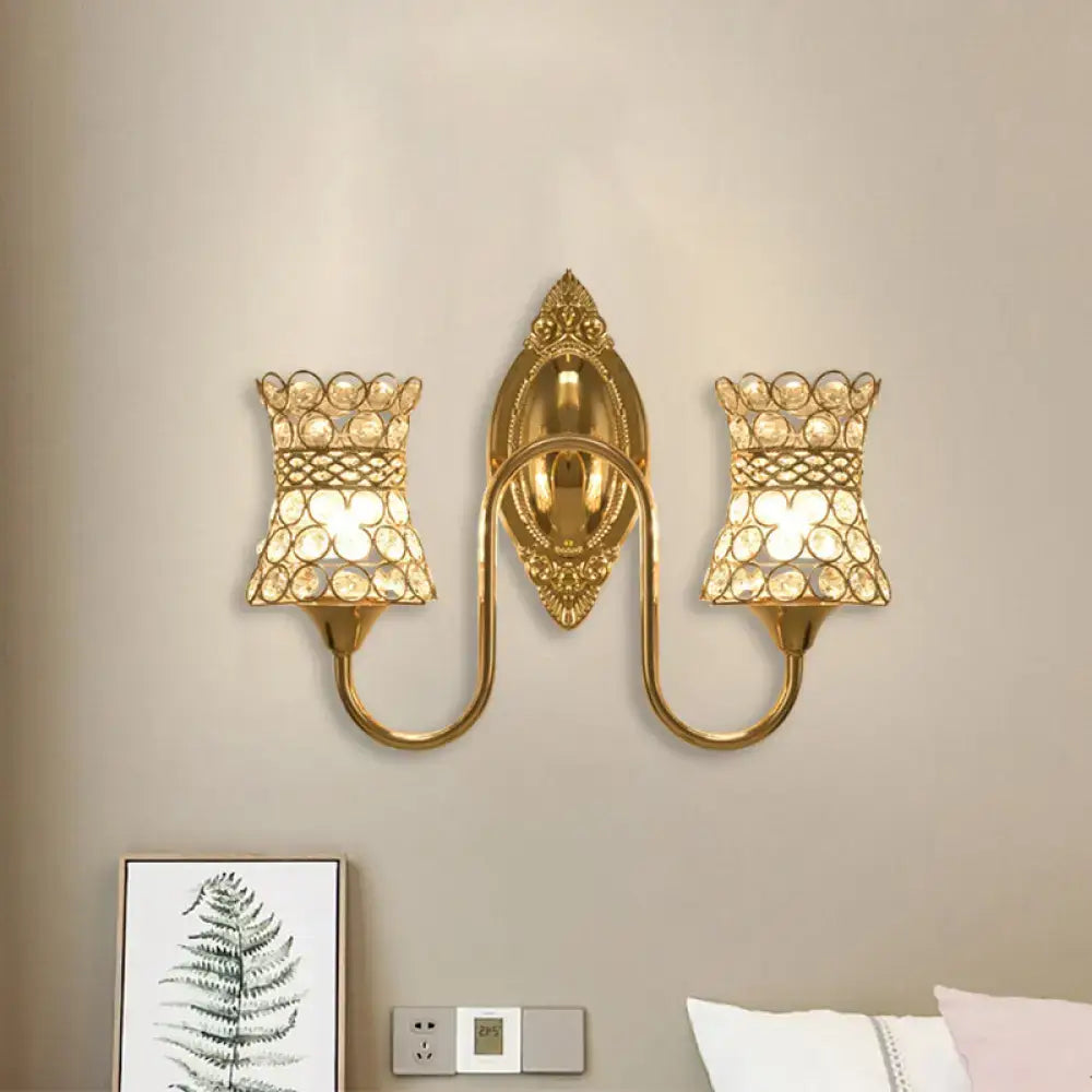 Modern gold crystal swirl wall sconce bedroom dual lighting fixture