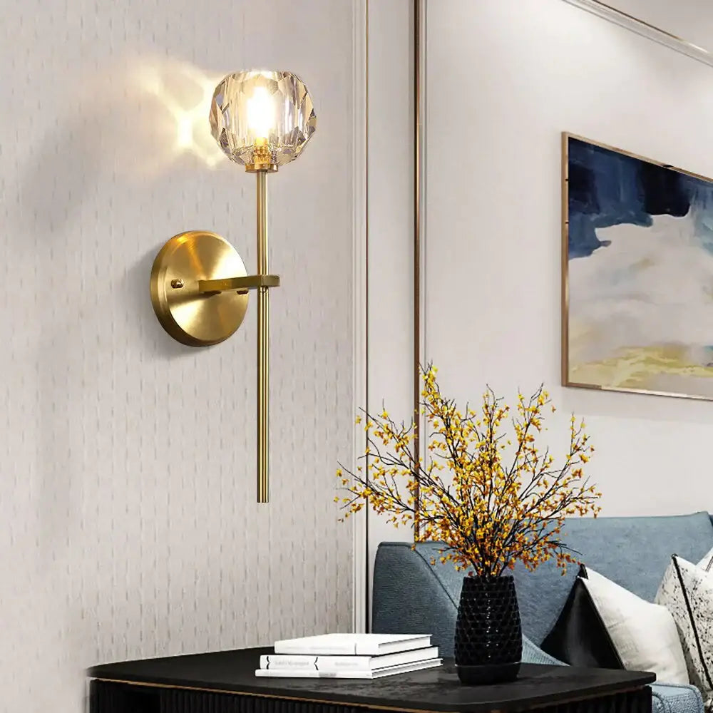 Modern gold crystal wall lamp bedroom globe sconce