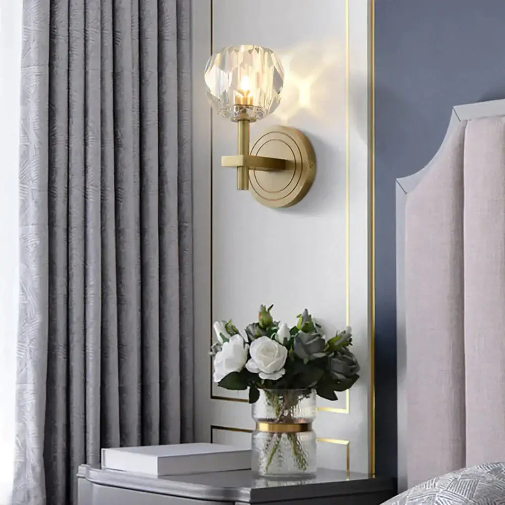 Modern gold crystal wall lamp bedroom globe sconce