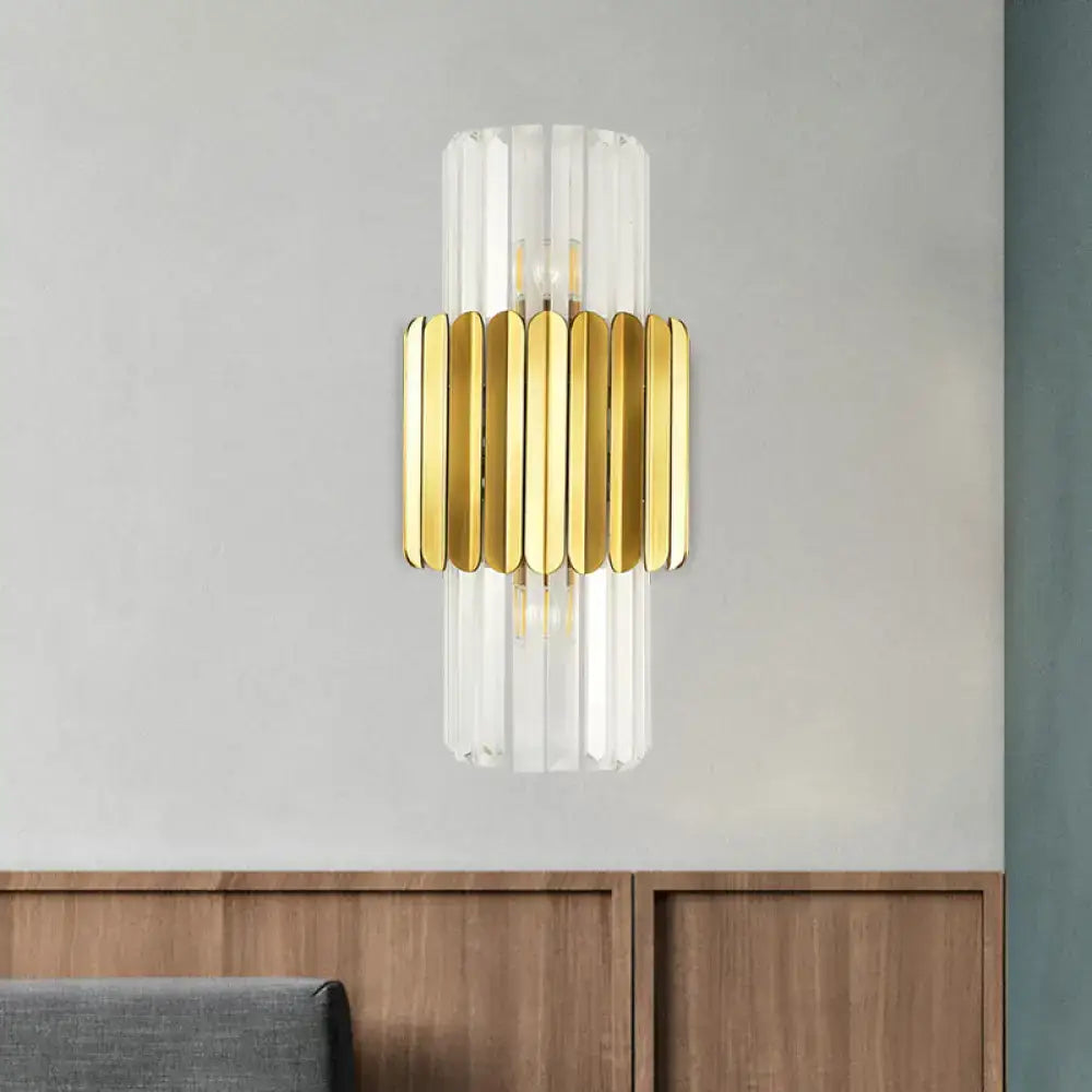 DecorBites™ Minimalist Gold Half-Cylinder Crystal Sconce Light Fixture - 2 Lights for Bedroom Wall Lighting