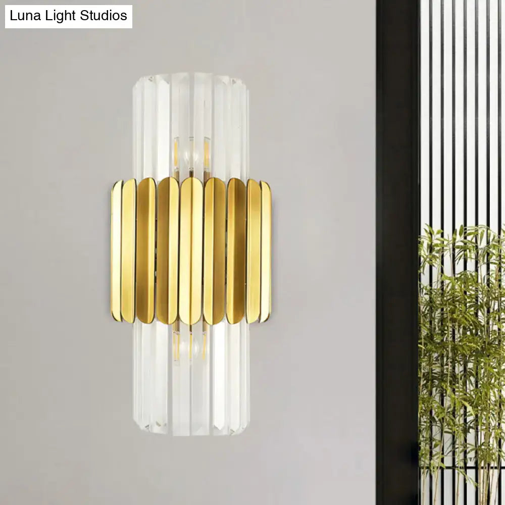 DecorBites™ Minimalist Gold Half-Cylinder Crystal Sconce Light Fixture - 2 Lights for Bedroom Wall Lighting