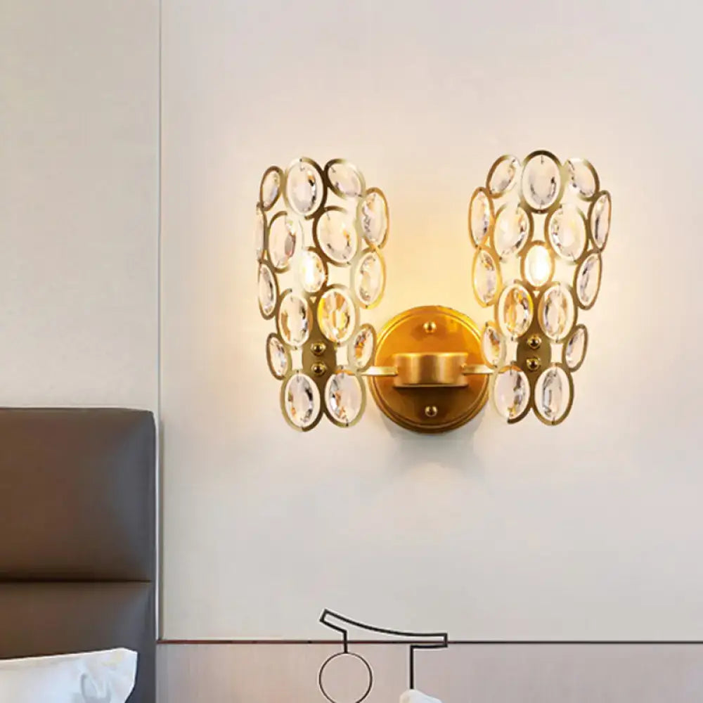 Modern gold crystal wall lamp bedroom sconce with cascading discs