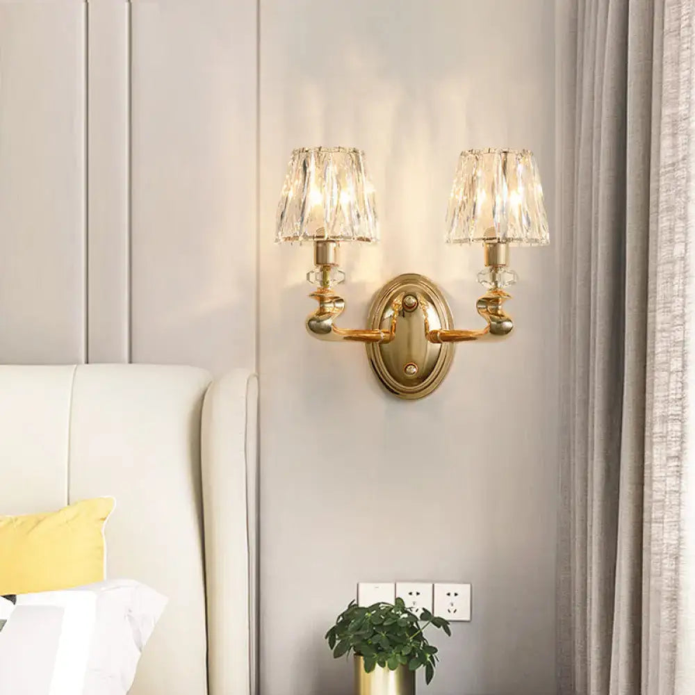 Modern gold crystal wall light fixture for bedroom
