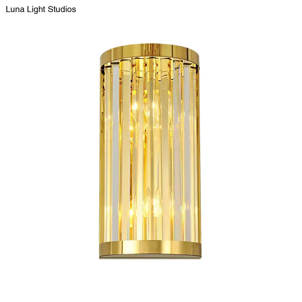 DecorBites™ Modern Gold Wall Light Fixture with Clear Crystal Shade, Half Cylinder Design, 2 Lights