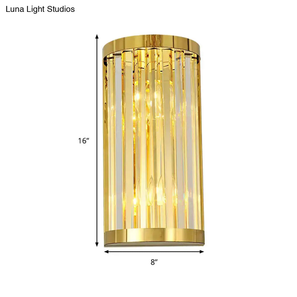 DecorBites™ Modern Gold Wall Light Fixture with Clear Crystal Shade, Half Cylinder Design, 2 Lights