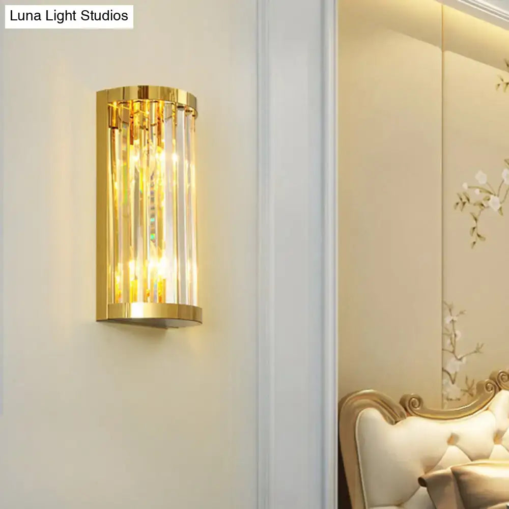 DecorBites™ Modern Gold Wall Light Fixture with Clear Crystal Shade, Half Cylinder Design, 2 Lights