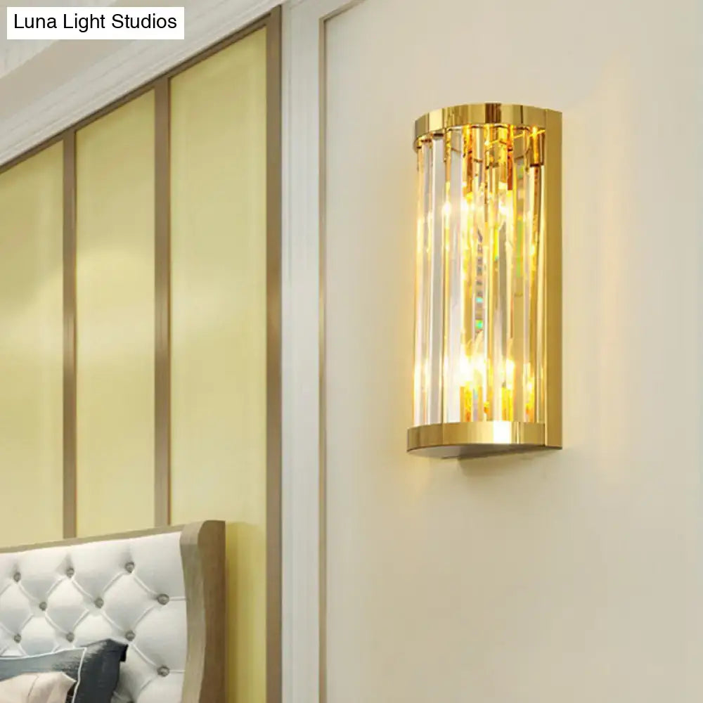 DecorBites™ Modern Gold Wall Light Fixture with Clear Crystal Shade, Half Cylinder Design, 2 Lights