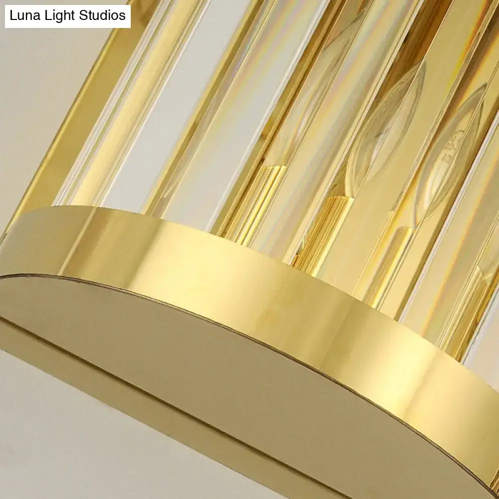 DecorBites™ Modern Gold Wall Light Fixture with Clear Crystal Shade, Half Cylinder Design, 2 Lights