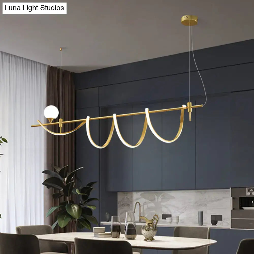 Modern gold curve island light kitchen led pendant with glass ball