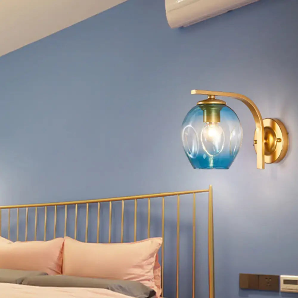 Modern gold curved arm glass wall sconce bedroom light