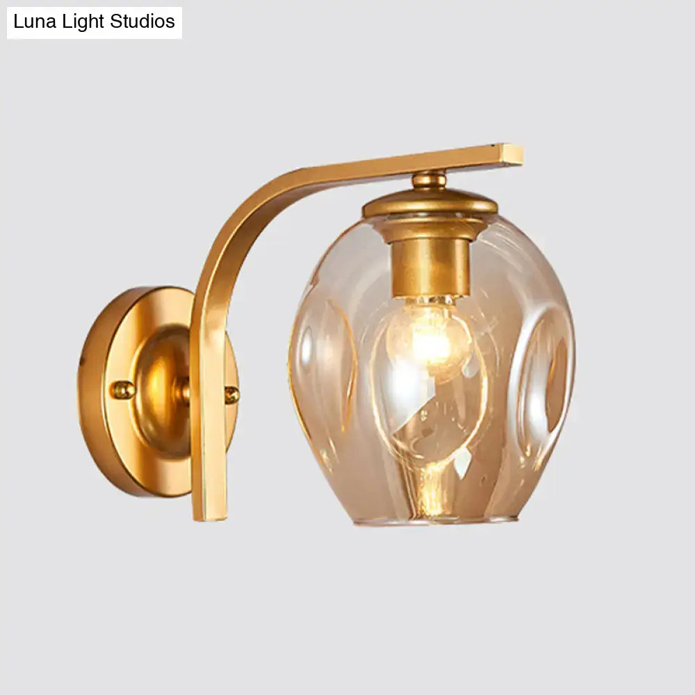 Modern gold curved arm glass wall sconce bedroom light