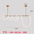 Modern gold curved led pendant lights for living room