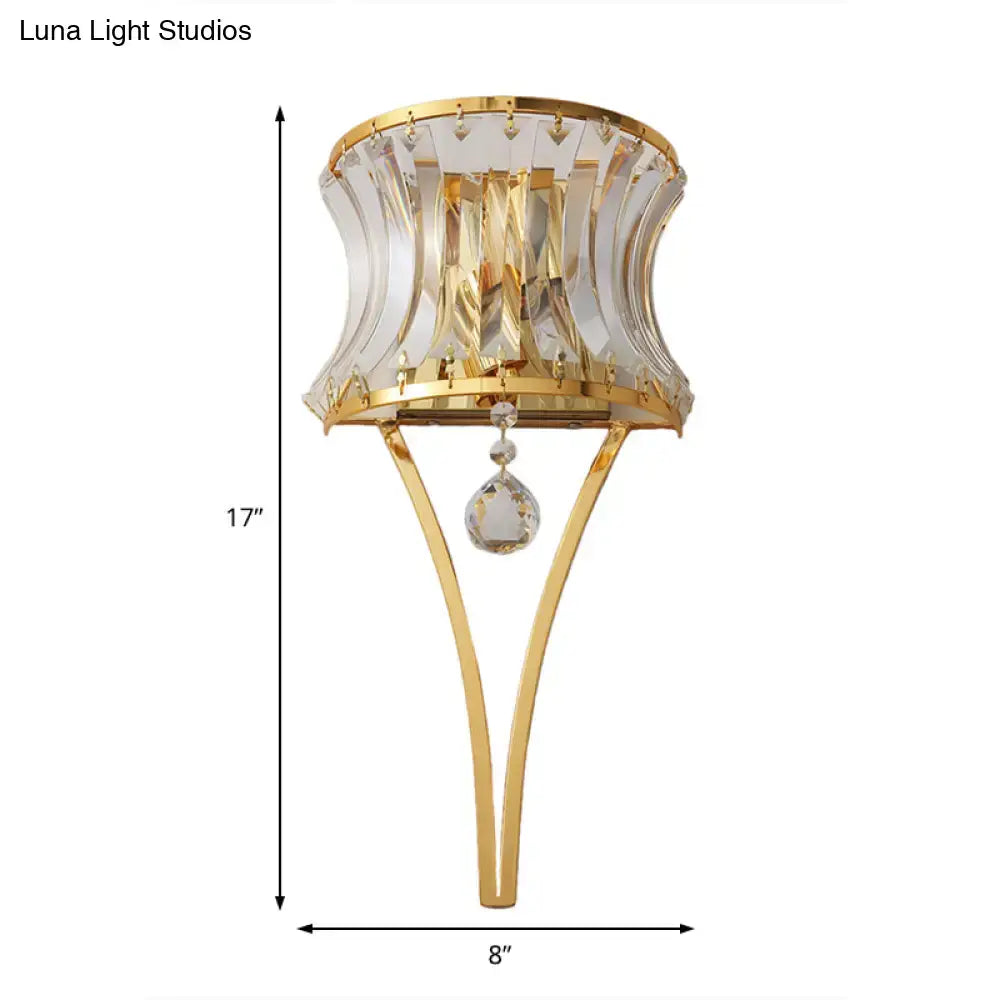 Modern gold curved wall light with clear crystal prism bedroom