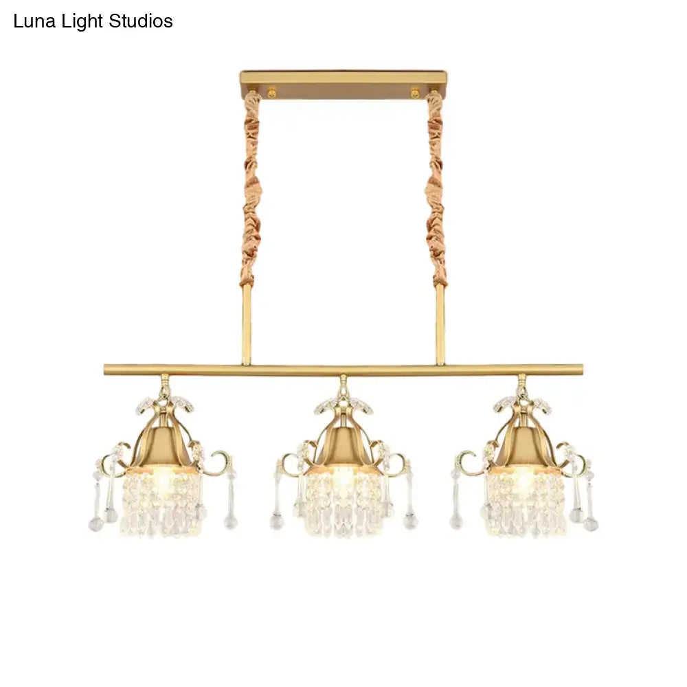 DecorBites™ Crystal Teardrop Island Pendant Light with Gold Cylinder and 3 Heads