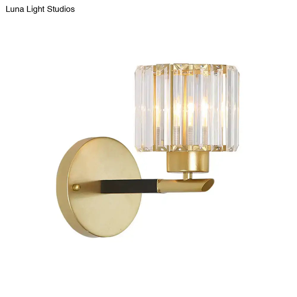 Modern gold cylinder crystal wall light fixture bedroom sconce