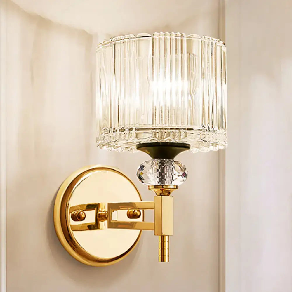 Modern gold cylinder sconce crystal wall lamp for bedroom