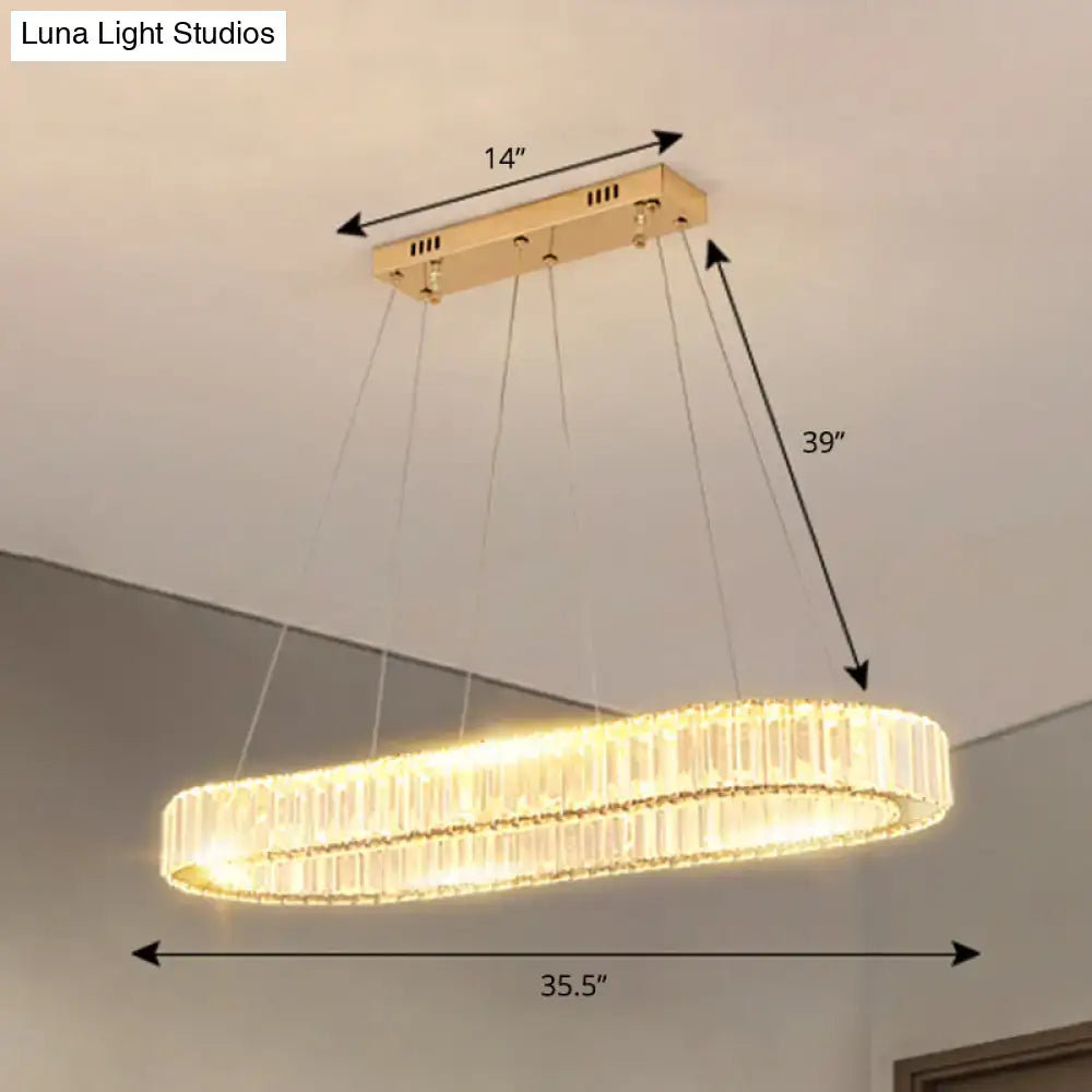 Modern gold double ring led suspension lamp with optical k9 crystal