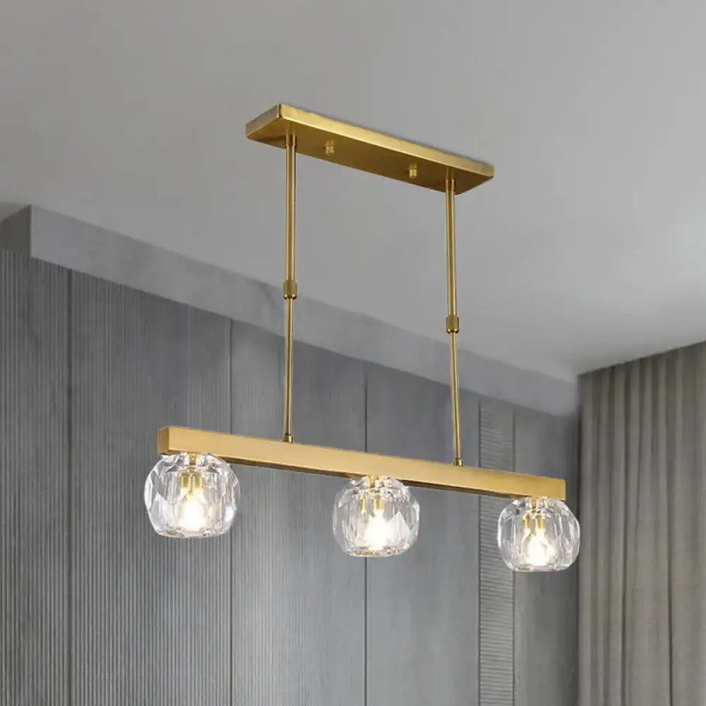 DecorBites™ Minimalist Gold Island Pendant Light with Faceted Crystal Sphere and Linear Design - 3/4 Lights Hanging Lamp Kit