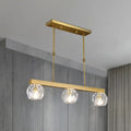 DecorBites™ Minimalist Gold Island Pendant Light with Faceted Crystal Sphere and Linear Design - 3/4 Lights Hanging Lamp Kit