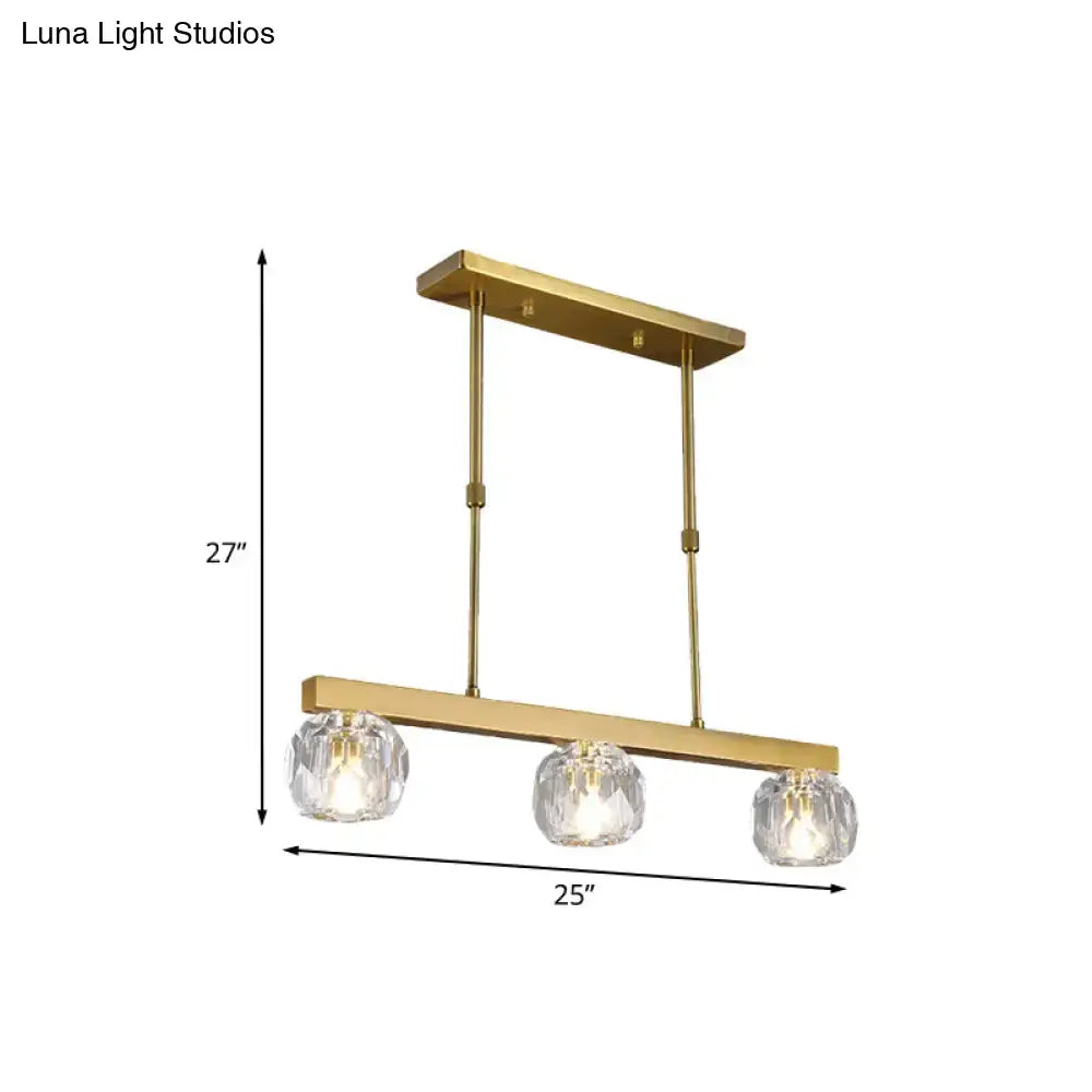 DecorBites™ Minimalist Gold Island Pendant Light with Faceted Crystal Sphere and Linear Design - 3/4 Lights Hanging Lamp Kit
