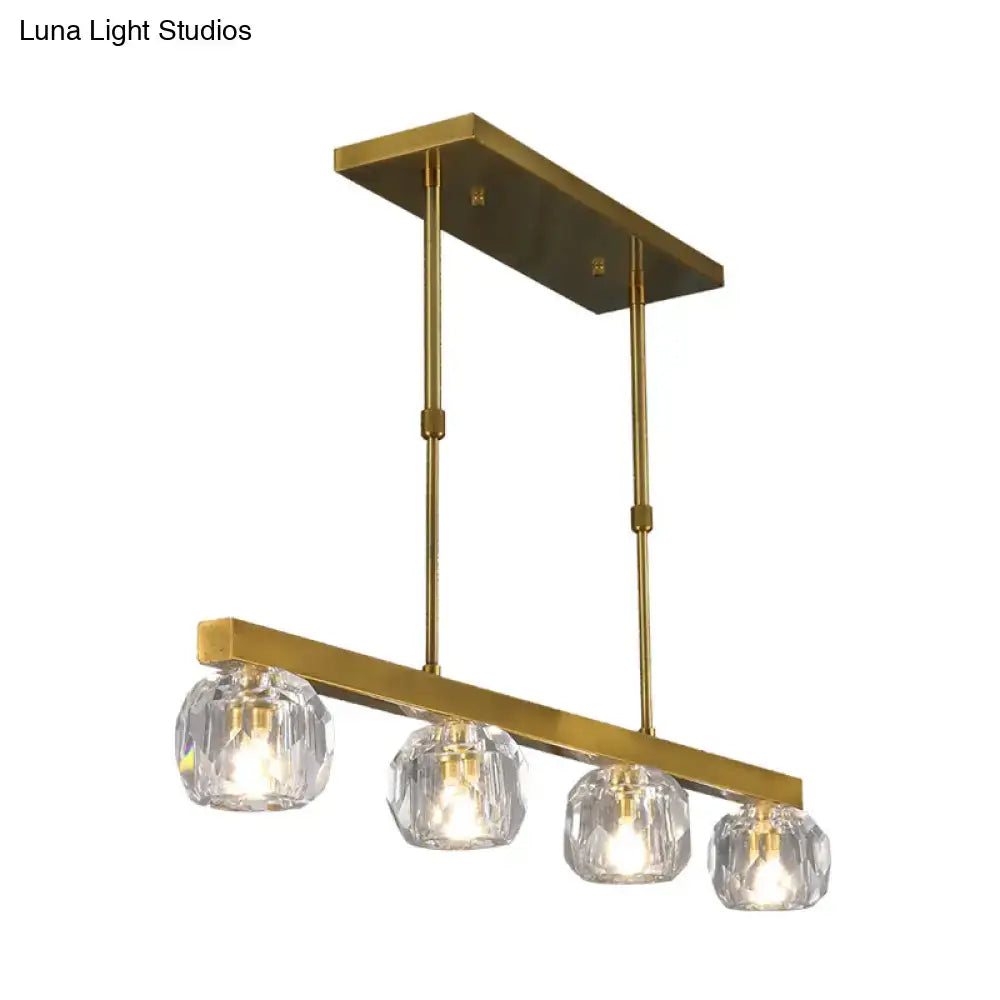 DecorBites™ Minimalist Gold Island Pendant Light with Faceted Crystal Sphere and Linear Design - 3/4 Lights Hanging Lamp Kit