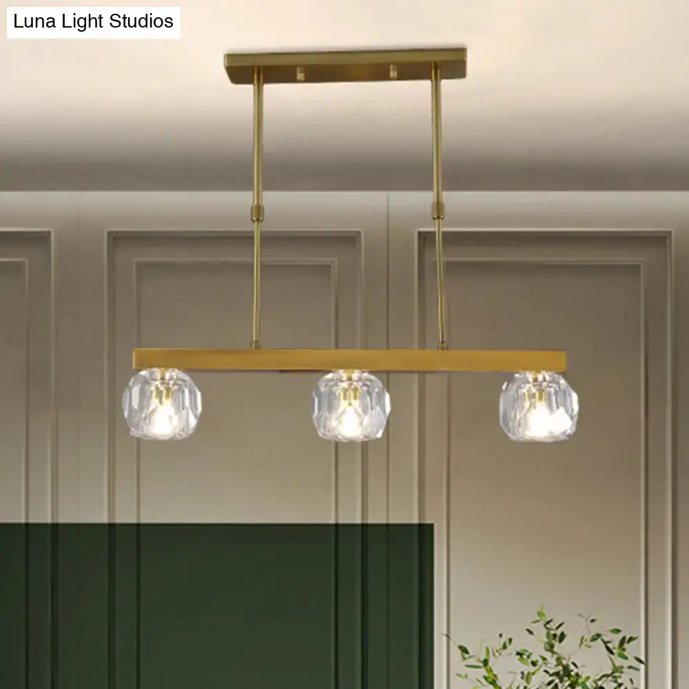 DecorBites™ Minimalist Gold Island Pendant Light with Faceted Crystal Sphere and Linear Design - 3/4 Lights Hanging Lamp Kit