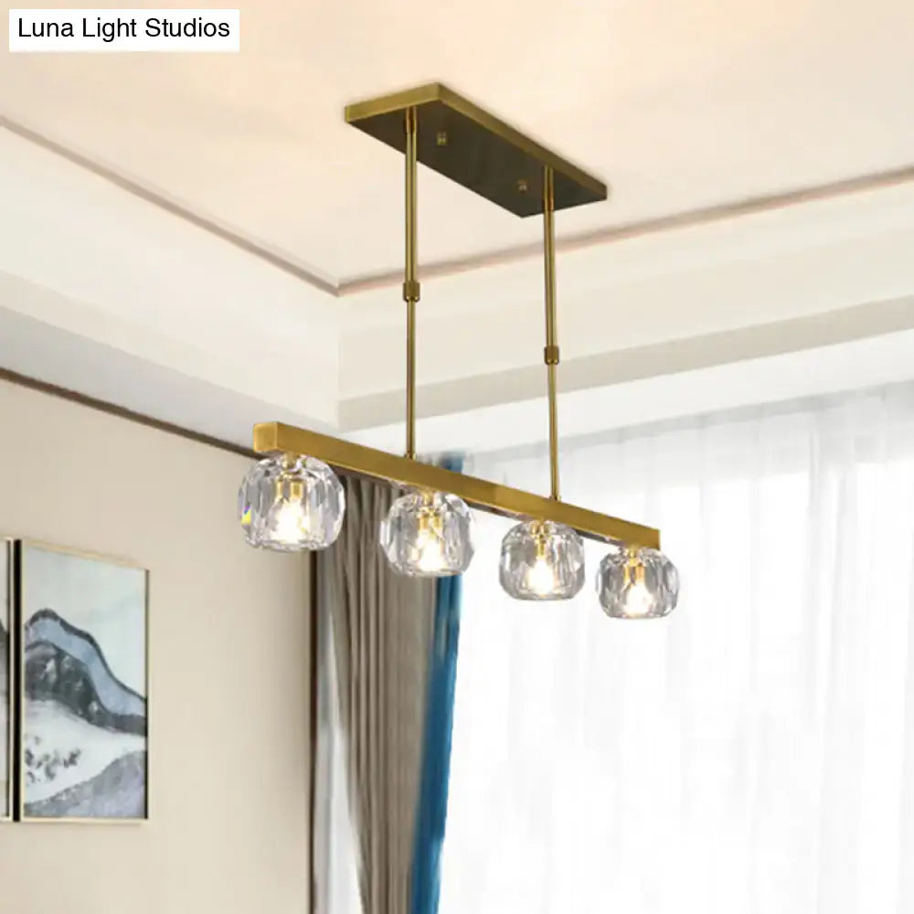 DecorBites™ Minimalist Gold Island Pendant Light with Faceted Crystal Sphere and Linear Design - 3/4 Lights Hanging Lamp Kit