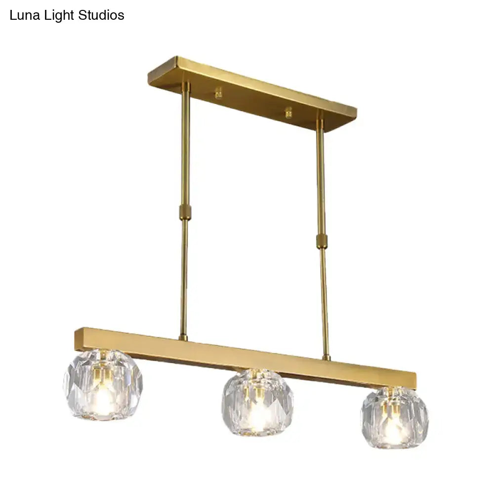 DecorBites™ Minimalist Gold Island Pendant Light with Faceted Crystal Sphere and Linear Design - 3/4 Lights Hanging Lamp Kit