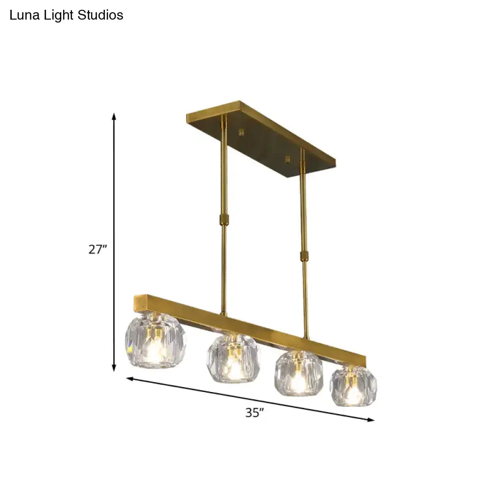 DecorBites™ Minimalist Gold Island Pendant Light with Faceted Crystal Sphere and Linear Design - 3/4 Lights Hanging Lamp Kit