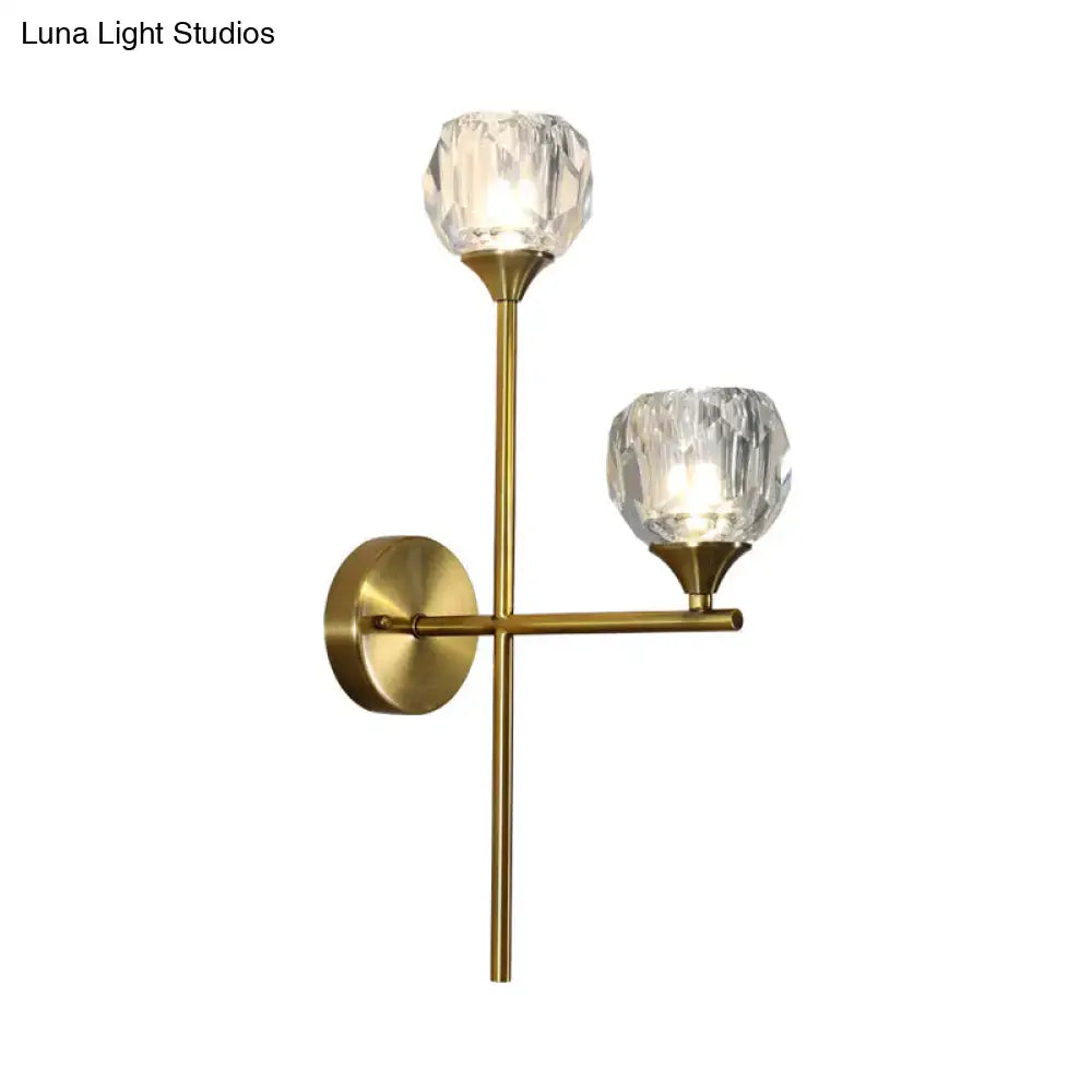 Modern gold faceted crystal wall light fixture bedroom sconce