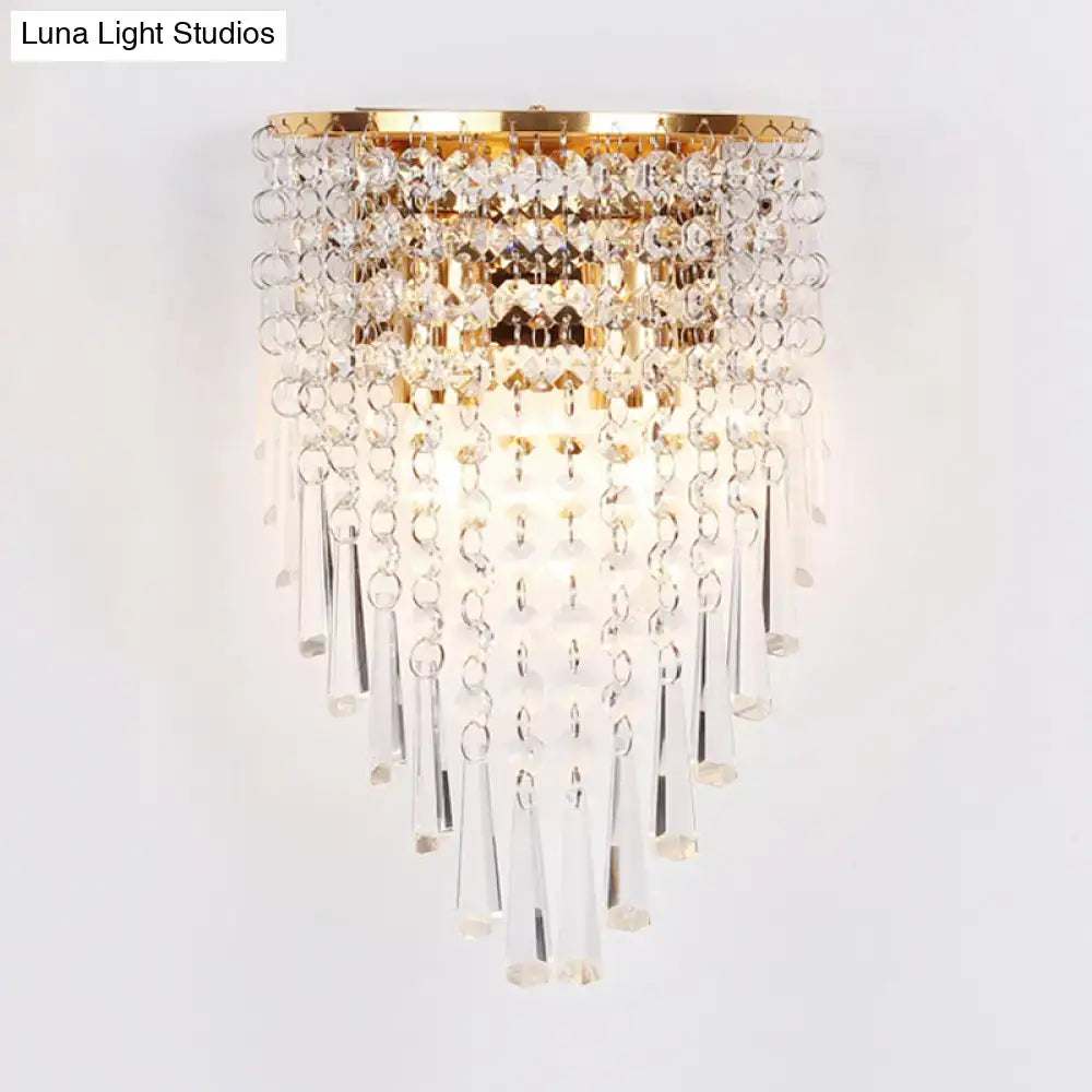Modern gold finish clear crystal wall light bedroom sconce