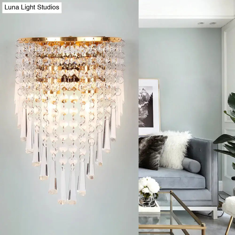 Modern gold finish clear crystal wall light bedroom sconce