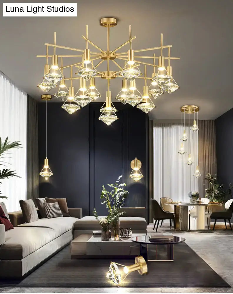 Modern gold finish crystal pendant light fixture kitchen island