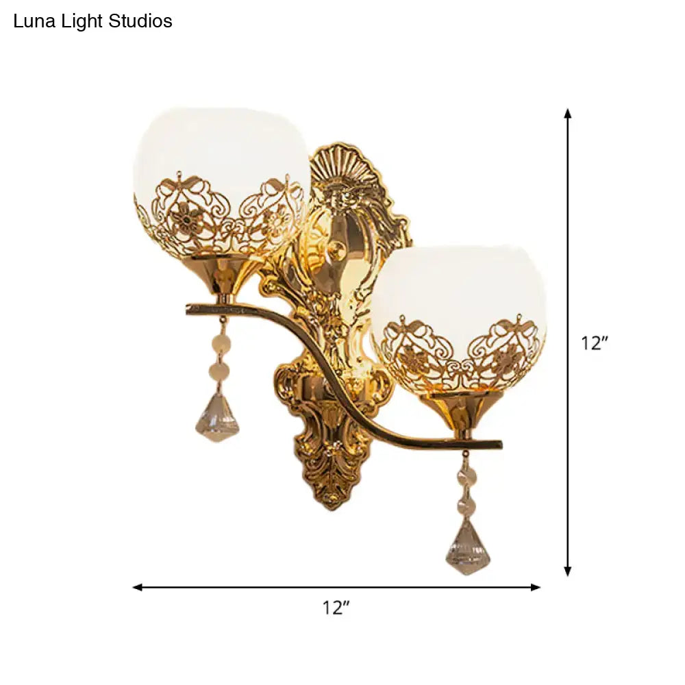 Modern gold finish dome wall sconce with crystals for living room