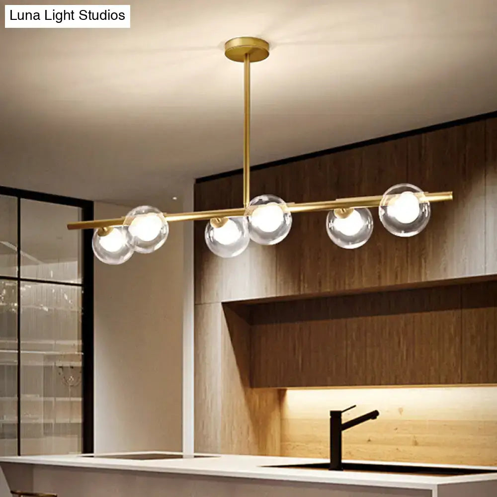 Modern gold finish linear pendant light kitchen clear glass globes