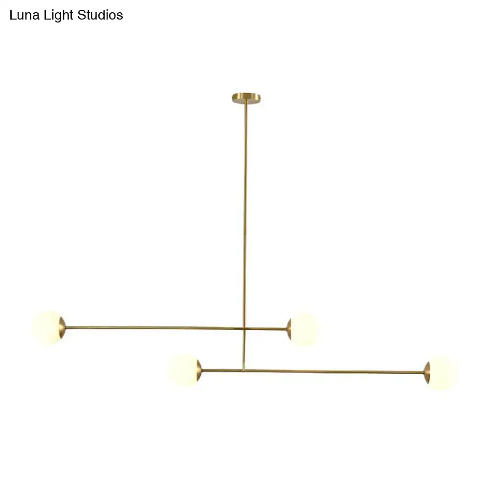 DecorBites™ Minimalist Gold Finish Pendant Light with Opal Glass Shade – 4-Bulb Metallic Island Lamp