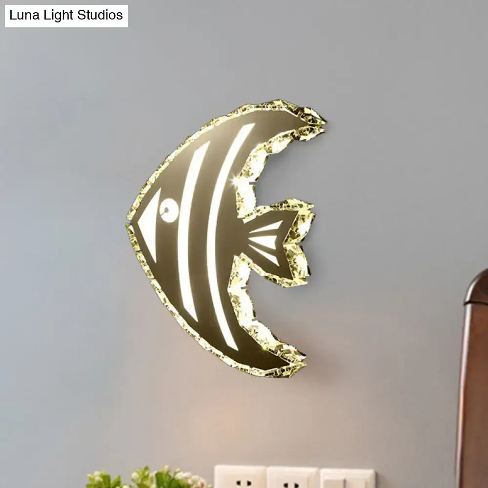 Modern gold fish wall sconce with crystal shade – bedroom light
