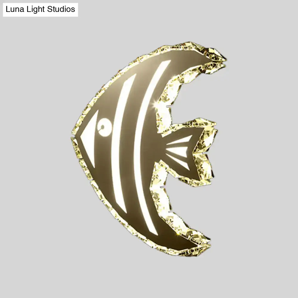 Modern gold fish wall sconce with crystal shade – bedroom light