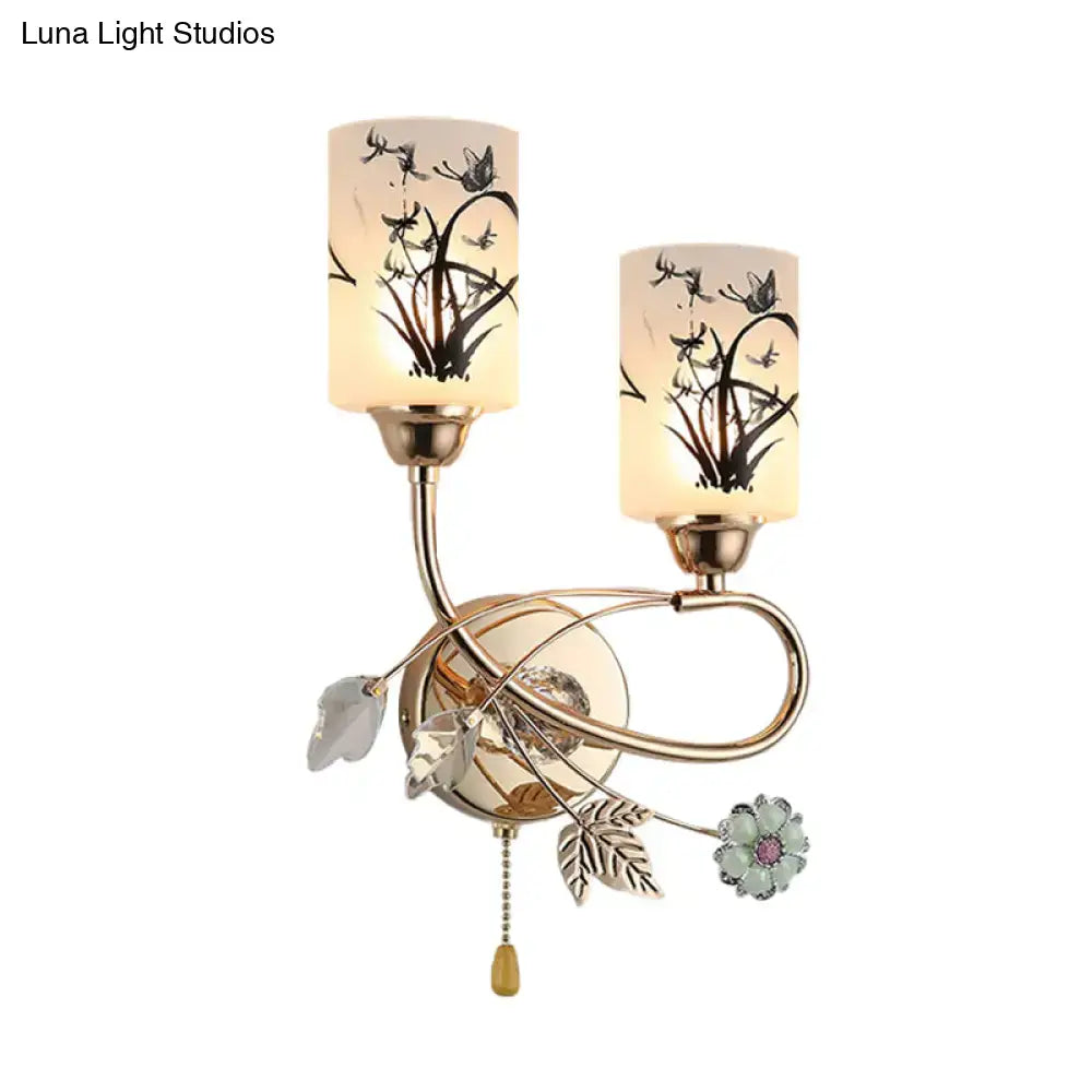 Modern gold floral 2 bulb wall lamp bedroom crystal glass 220v-240v