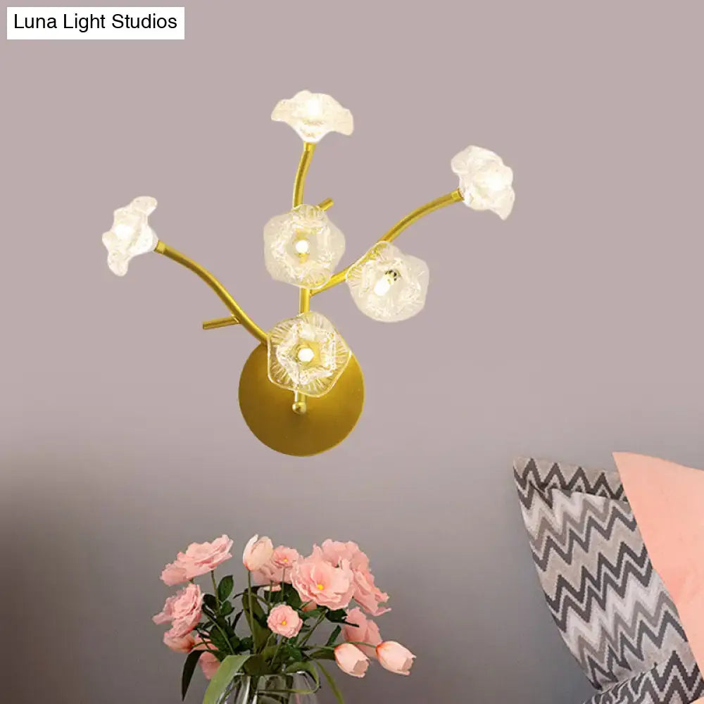 DecorBites™ Modern Gold Wall Sconce: Floral Bedside Lamp with Transparent Glass and 6 Bulbs