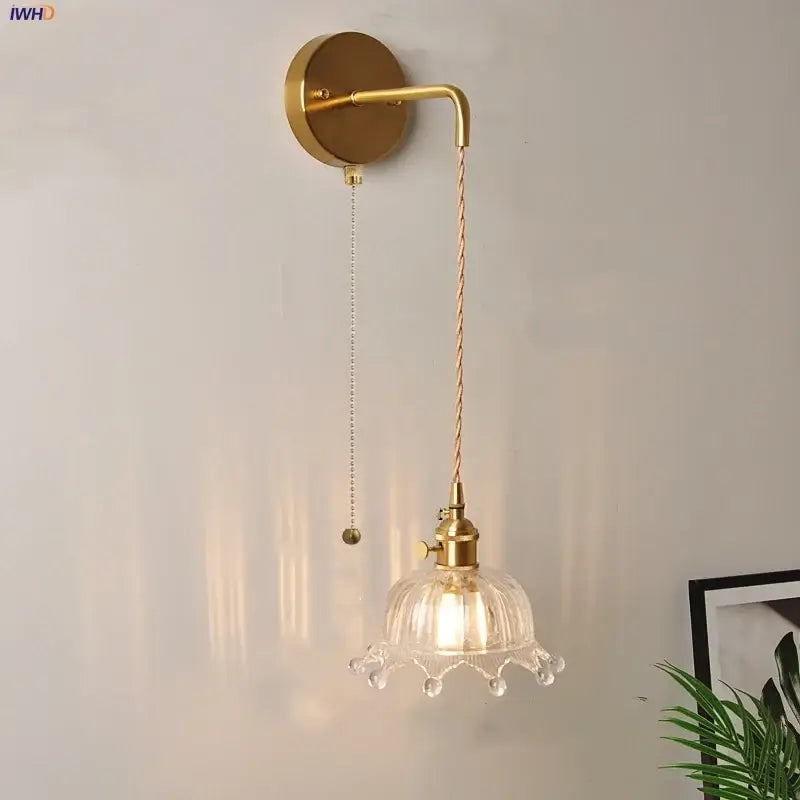 Modern gold fluted clear glass led wall light bedroom sconce