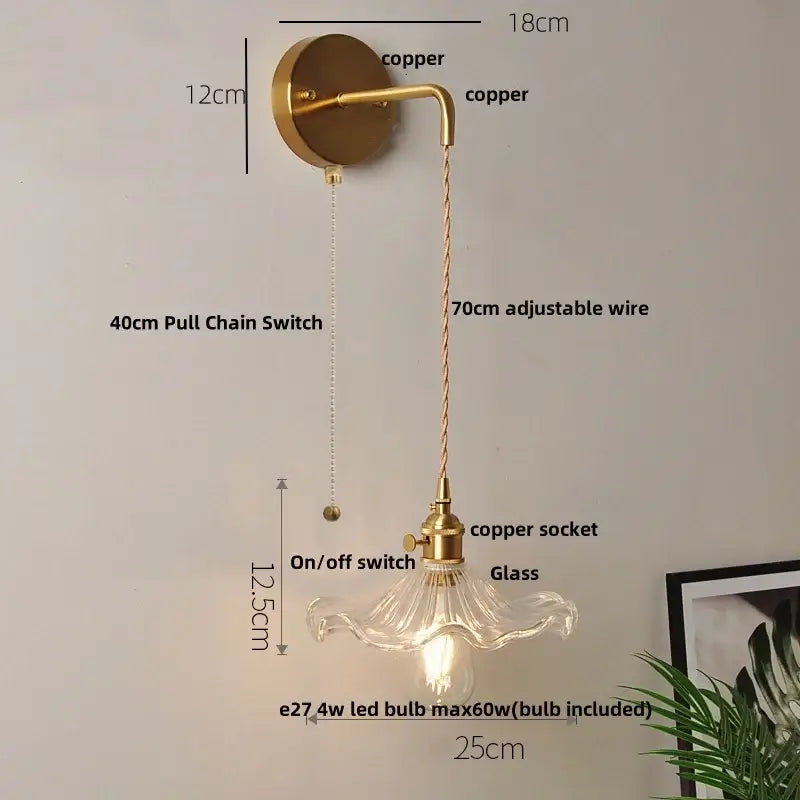 Modern gold fluted clear glass led wall light bedroom sconce