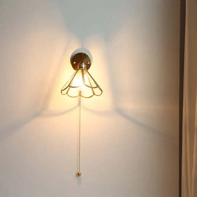Modern gold fluted glass led wall lights bedroom sconce with chain