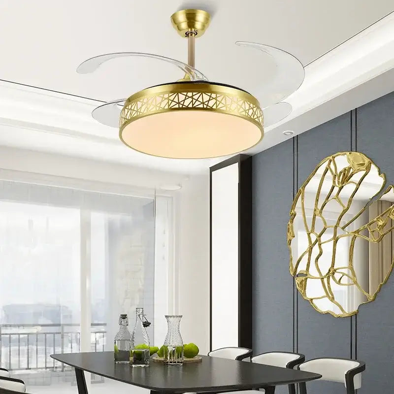 Modern gold geometric decorbites ceiling fan with led – living room